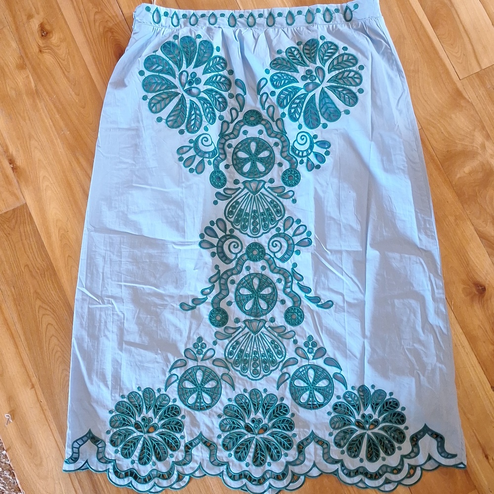 Farm Rio Richelieu Broderie Anglaise Sea Theme Midi Skirt Blue & Green XL - Picture 8 of 11